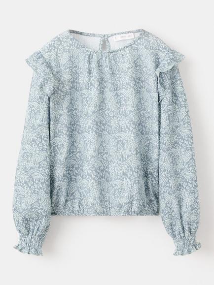 Mango Kids' Printed Ruffle Sleeve Top, Medium Blue - view 2, Medium Blue