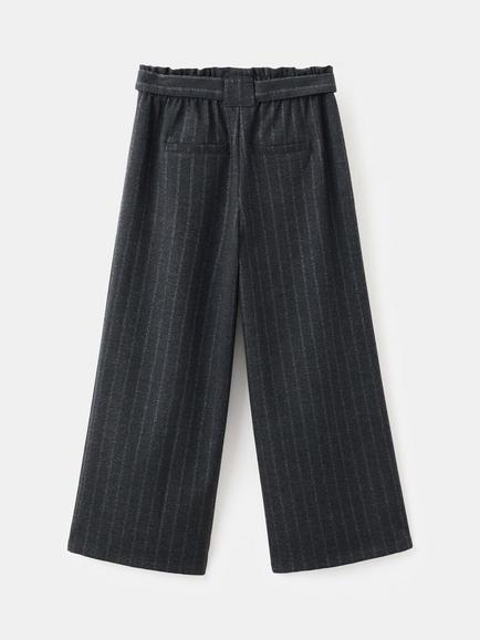 Mango Kids' Susi Tie Waist Striped Trousers, Grey - view 2, Grey