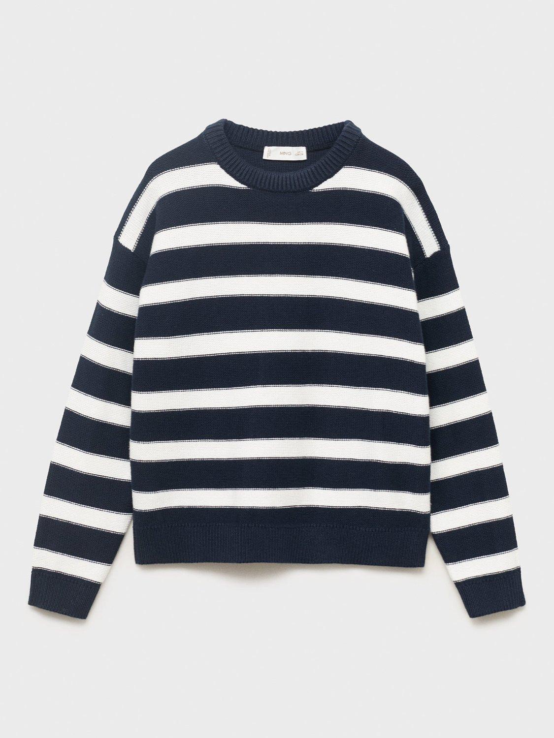 Product image 1 of 4, which shows Mango Kids' Dylan Cotton Striped Jumper, Navy, 11-12 years