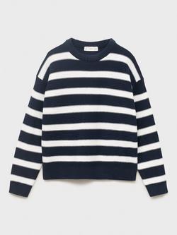 Mango Kids' Dylan Cotton Striped Jumper, Navy, Navy