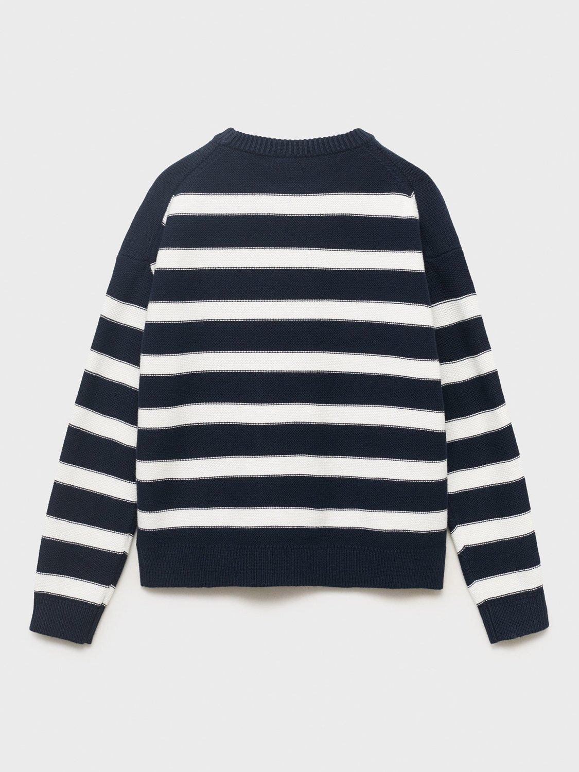 Product image 2 of 4, which shows Mango Kids' Dylan Cotton Striped Jumper, Navy, 11-12 years