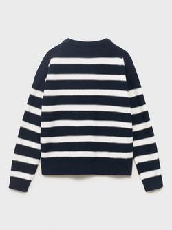 Mango Kids' Dylan Cotton Striped Jumper, Navy - view 2, Navy