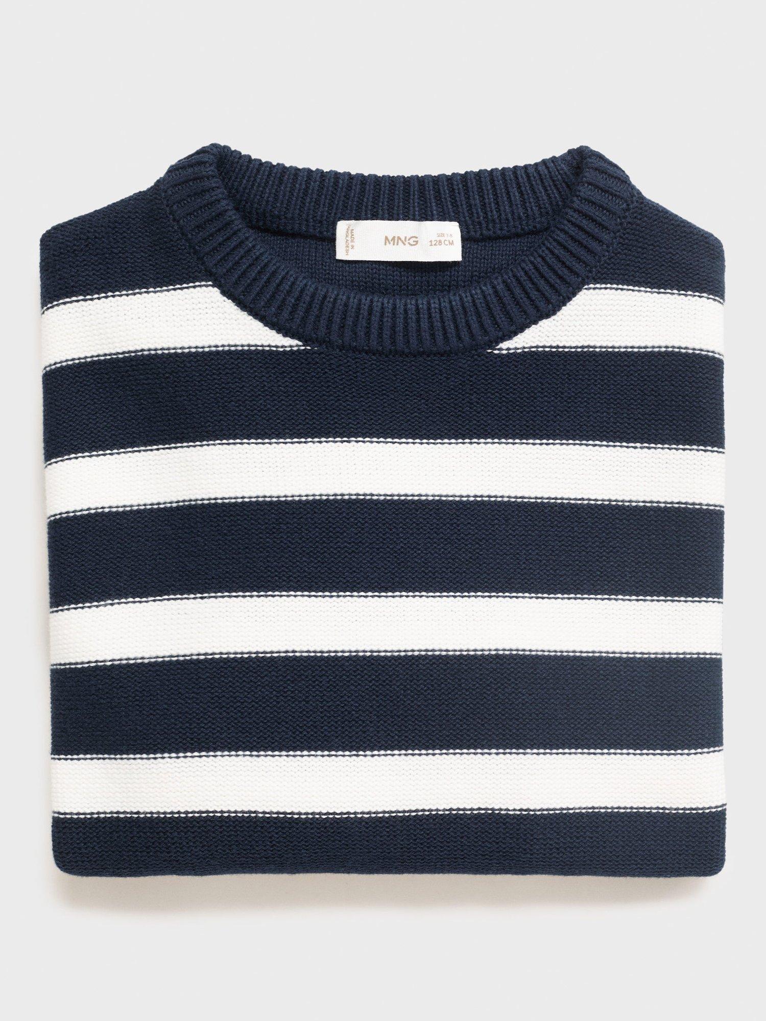Product image 3 of 4, which shows Mango Kids' Dylan Cotton Striped Jumper, Navy, 11-12 years