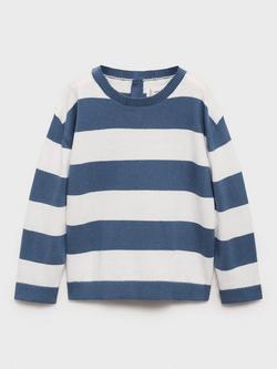 Mango Kids' Sammy Cotton Stripe Jumper, Medium Blue, Medium Blue