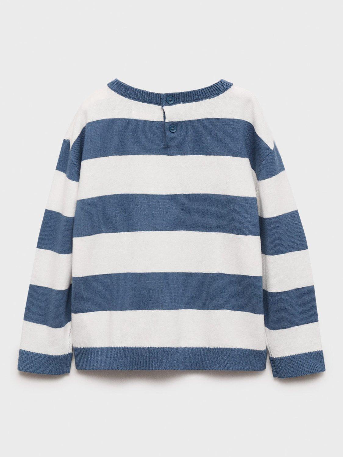 Product image 2 of 5, which shows Mango Kids' Sammy Cotton Stripe Jumper, Medium Blue, 12-18 months