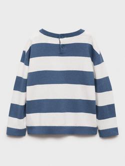 Mango Kids' Sammy Cotton Stripe Jumper, Medium Blue - view 2, Medium Blue