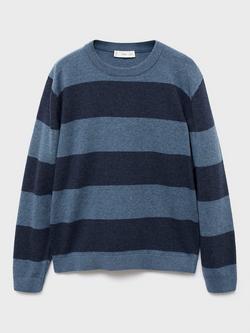 Mango Kids' Wally Cotton Stripe Jumper, Medium Blue, Medium Blue