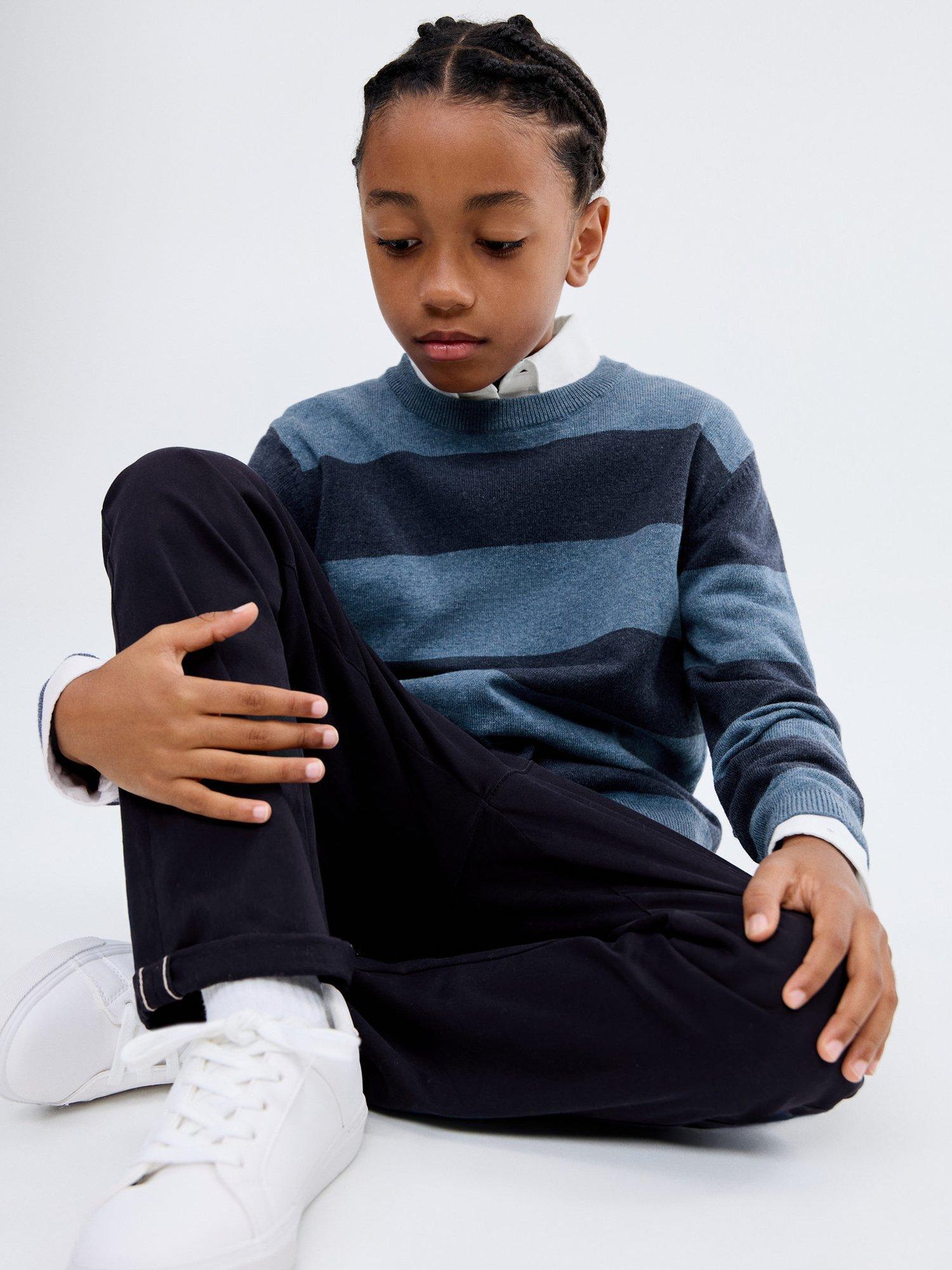 Product image 2 of 7, which shows Mango Kids' Wally Cotton Stripe Jumper, Medium Blue, 11-12 years