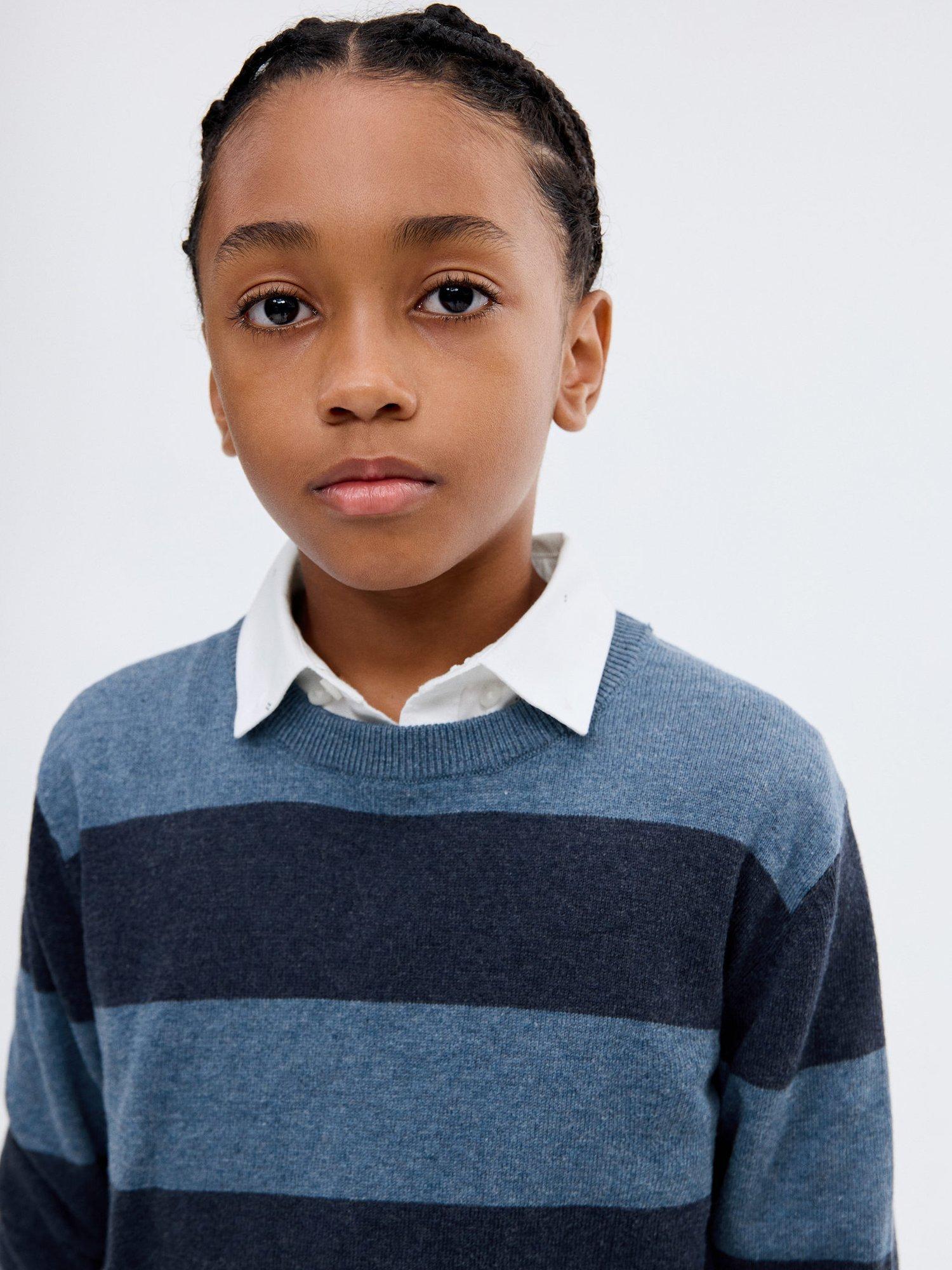 Product image 3 of 7, which shows Mango Kids' Wally Cotton Stripe Jumper, Medium Blue, 11-12 years