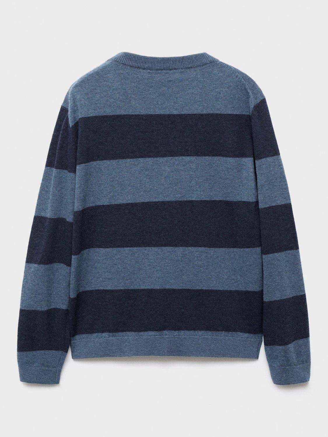 Product image 4 of 7, which shows Mango Kids' Wally Cotton Stripe Jumper, Medium Blue, 11-12 years