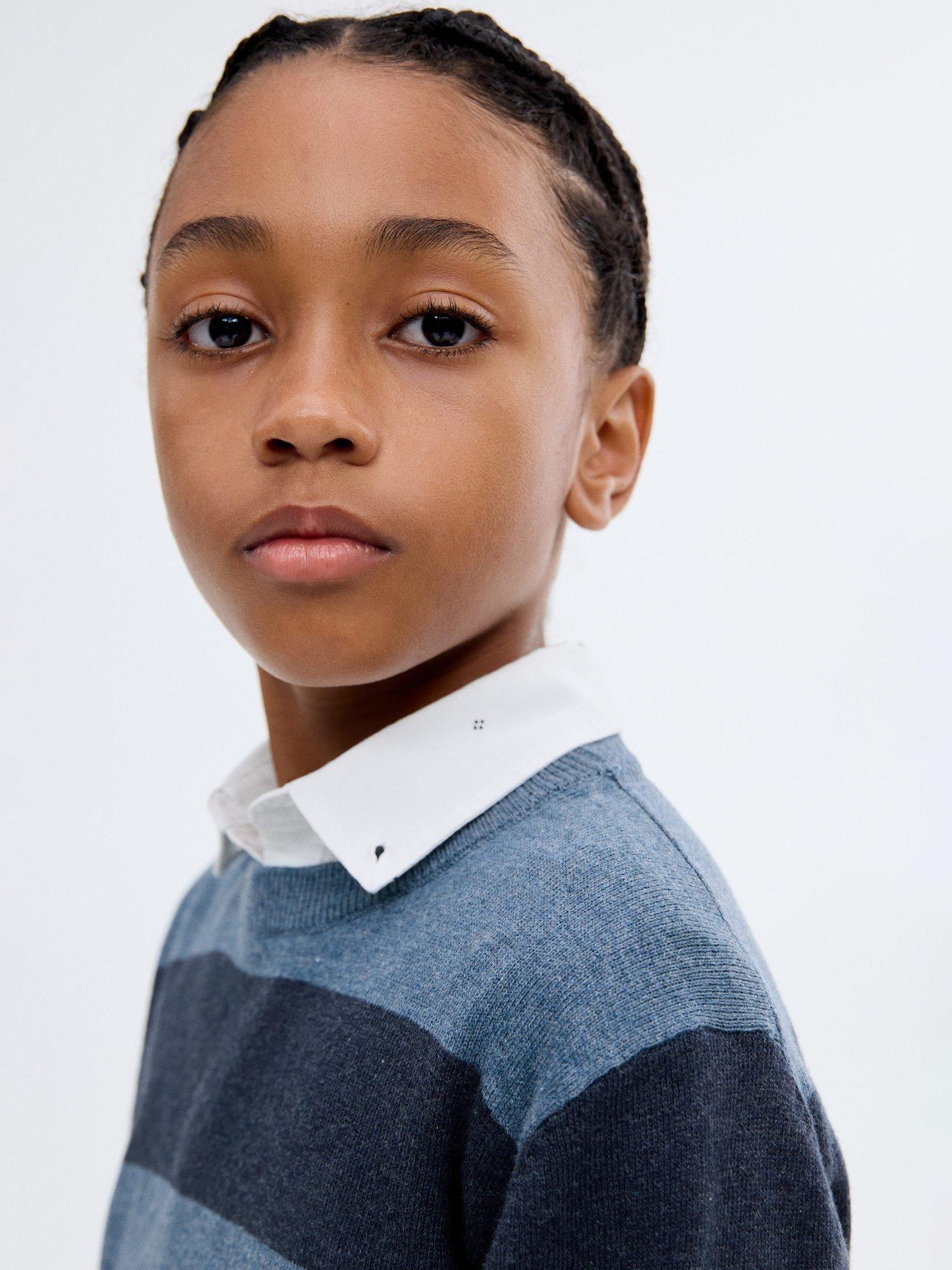 Product image 6 of 7, which shows Mango Kids' Wally Cotton Stripe Jumper, Medium Blue, 11-12 years