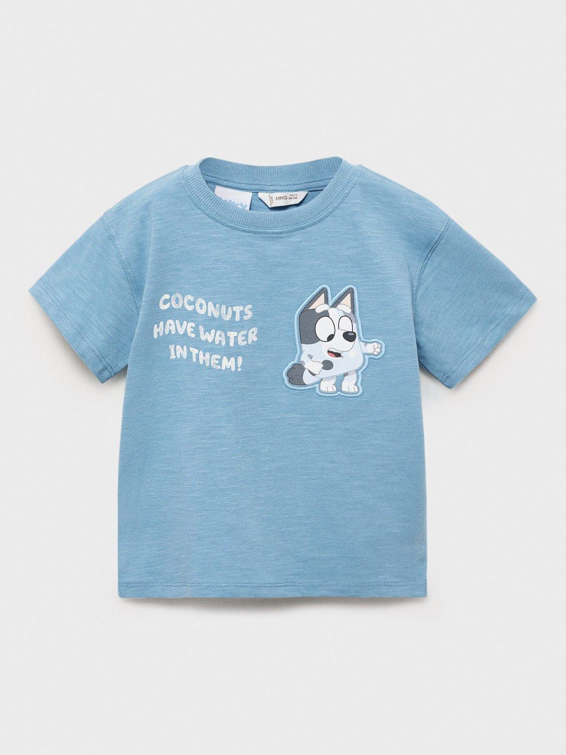 Mango Kids' Bluey Coconuts Slogan T-Shirt, Medium Blue