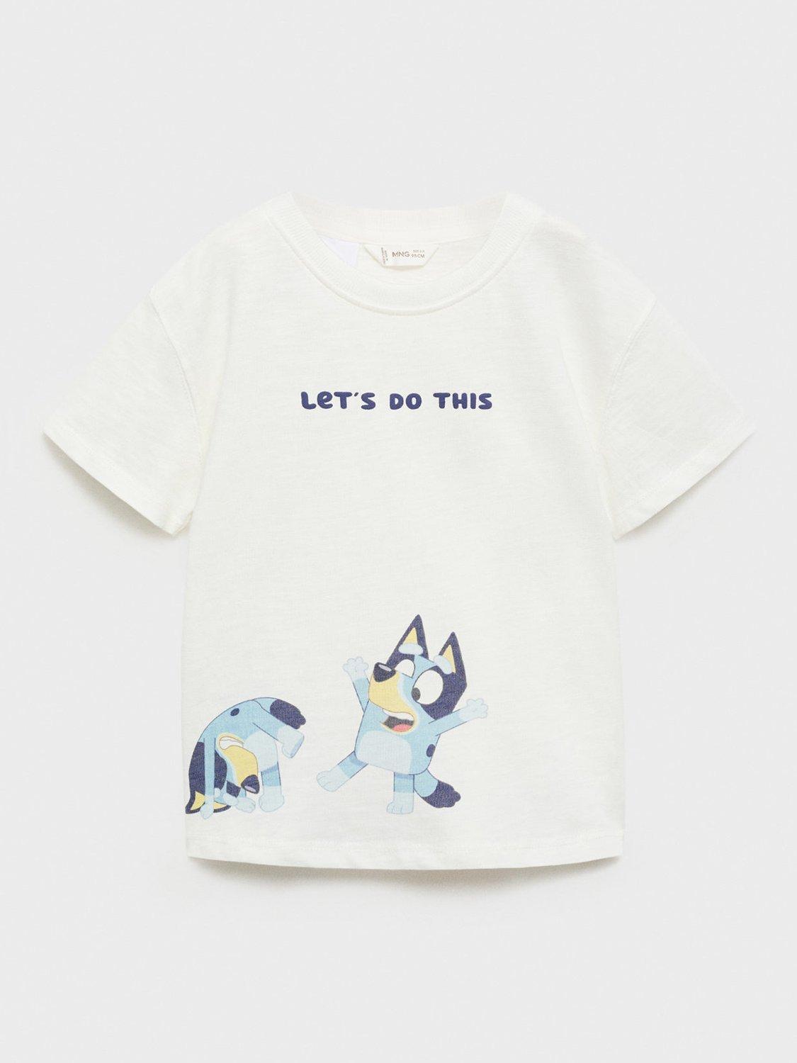 Product image 1 of 4, which shows Mango Kids' Bluey Lets Do This T-Shirt, Natural White, 4-5 years