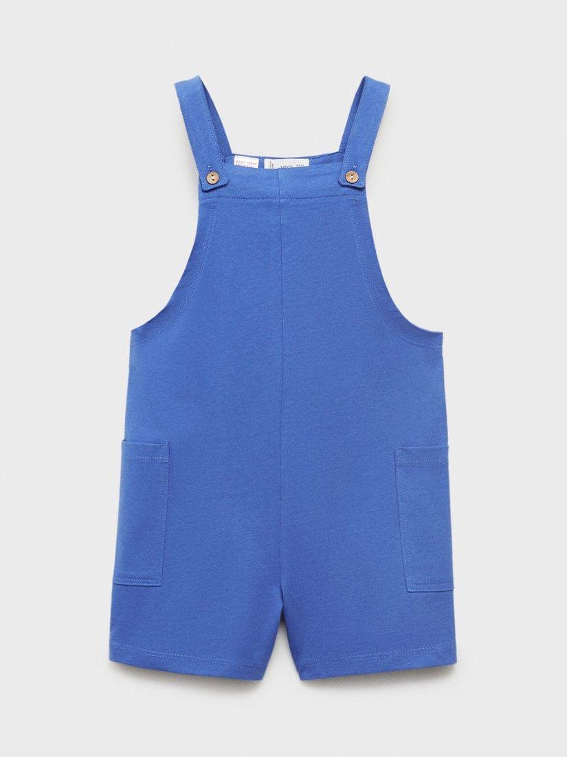 Product image 3 of 6, which shows Mango Kids' Klein Cotton Short Dungarees, Bright Blue, 5-6 years