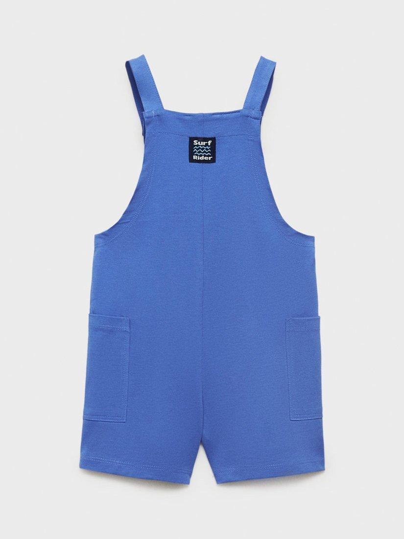 Product image 4 of 6, which shows Mango Kids' Klein Cotton Short Dungarees, Bright Blue, 5-6 years