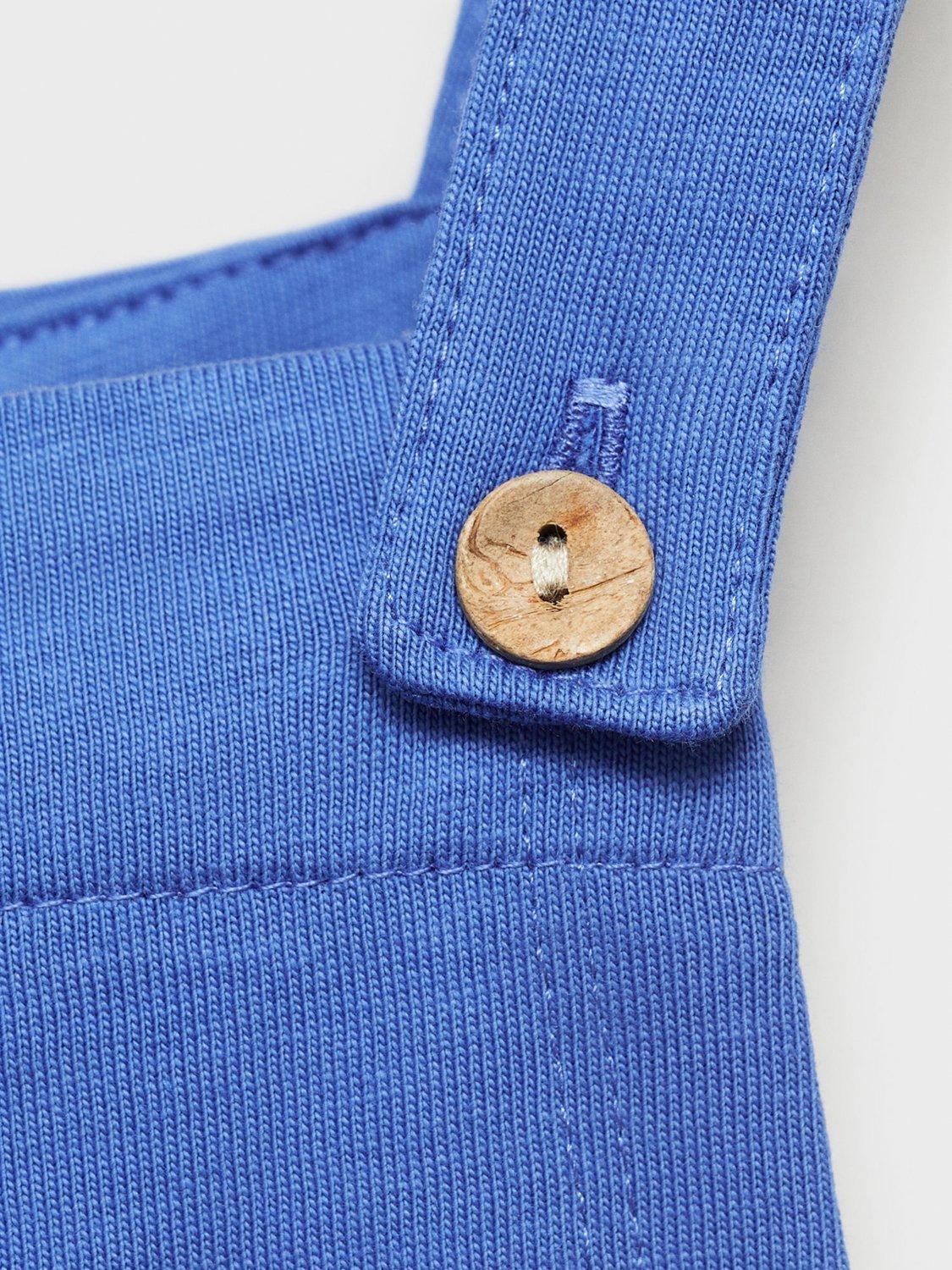 Product image 6 of 6, which shows Mango Kids' Klein Cotton Short Dungarees, Bright Blue, 5-6 years