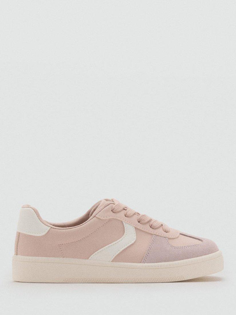 Product image 1 of 4, which shows Mango Kids' Suede Trainers, Pastel Pink, 1