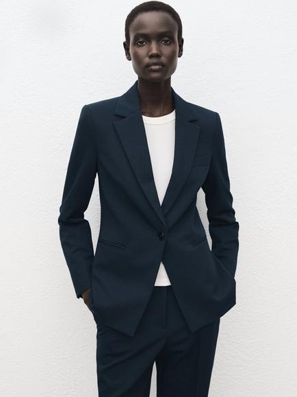 Mango Boreal Single Button Blazer, Navy, Navy