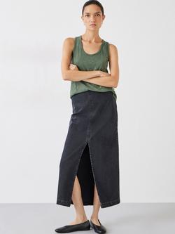 HUSH Scoop Neck Slub Vest Top - view 2, Khaki Green