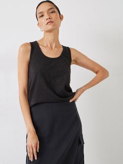 HUSH Scoop Neck Slub Vest Top, Black