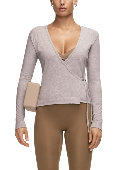 Casall Sublime Studio Long Sleeve Wrap Top, Grey Melange, Grey Melange