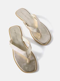 Mint Velvet Metallic Mint Velvet Suede Flip-Flops, Gold - view 2, Gold