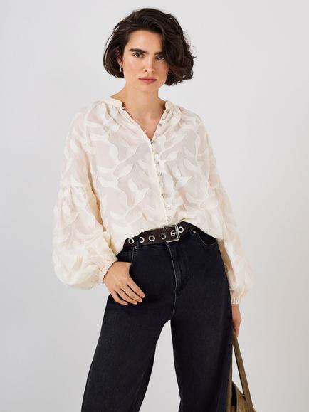 Mint Velvet Floral Jacquard Blouse, Natural Cream, Natural Cream
