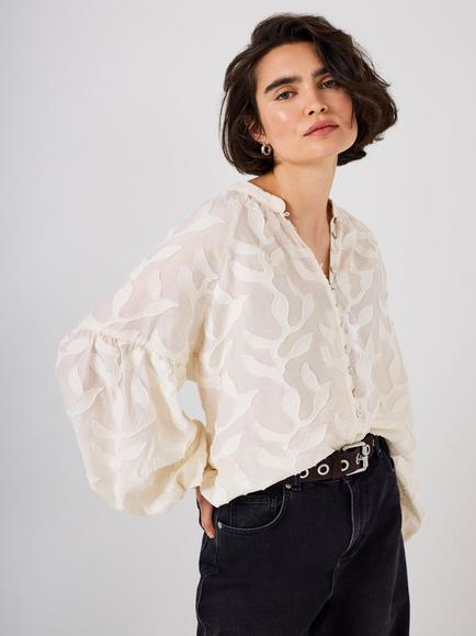 Mint Velvet Floral Jacquard Blouse, Natural Cream - view 2, Natural Cream
