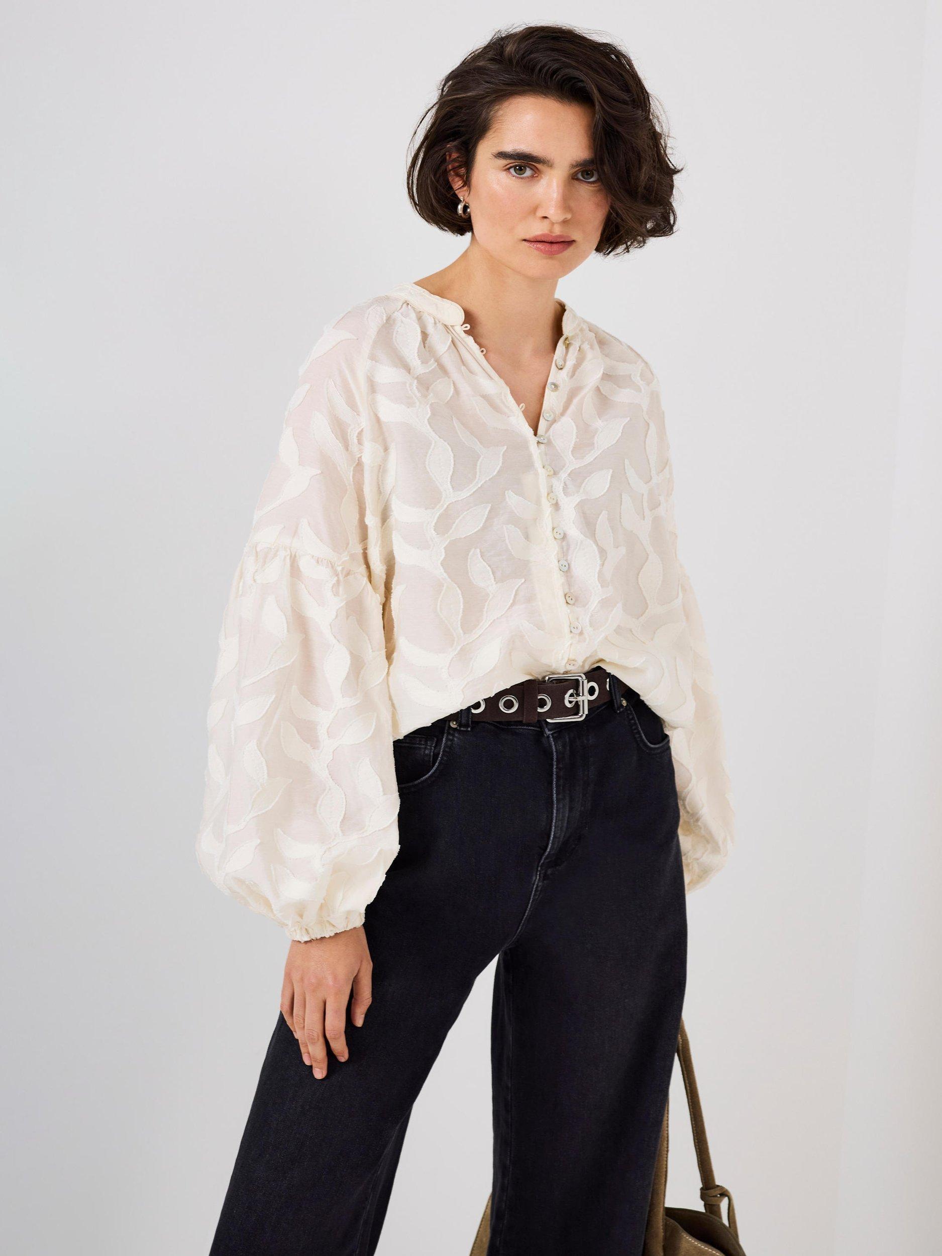 トップス philme flower jacquard blouse Mint Velvet Floral Jacquard Blouse, Natural Cream