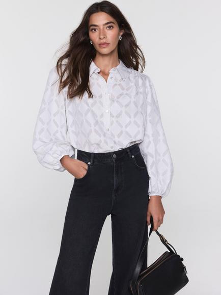 Mint Velvet Diamond Jacquard Shirt, Grey/Multi, Grey/Multi