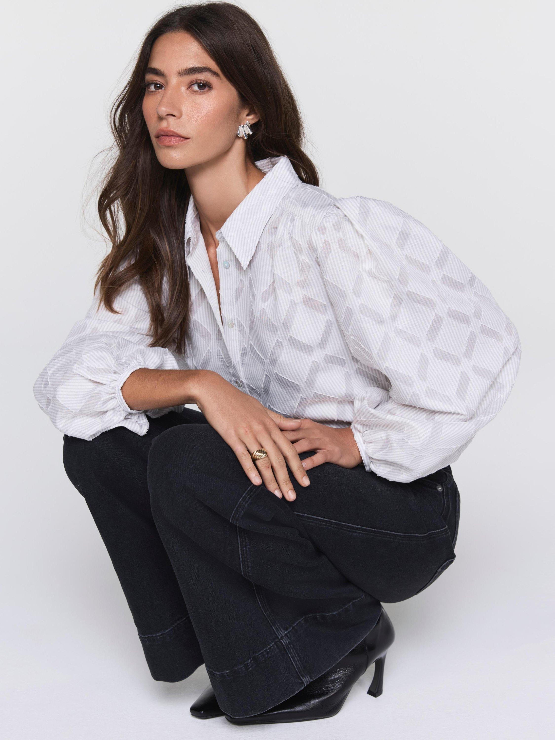 Product image 2 of 8, which shows Mint Velvet Diamond Jacquard Shirt, Grey/Multi, XS