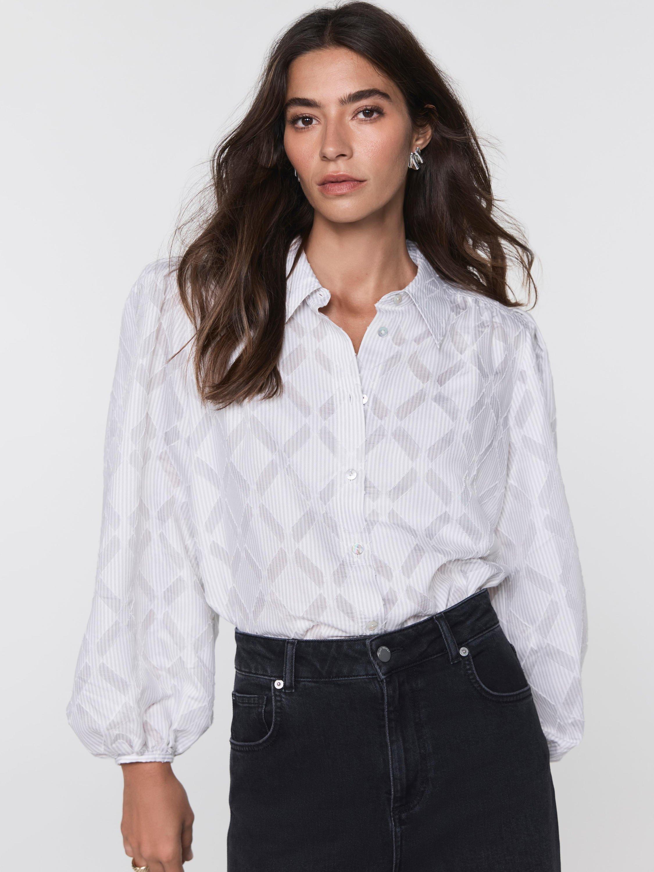 Product image 3 of 8, which shows Mint Velvet Diamond Jacquard Shirt, Grey/Multi, XS