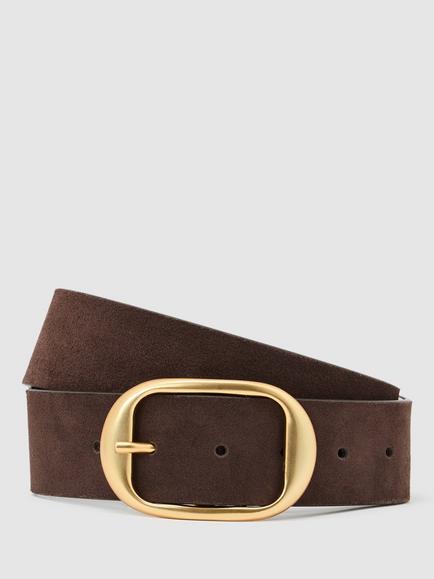 Reiss Athena Oval Buckle Pure Suede Belt, Chocolate, Chocolate