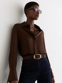 Reiss Athena Oval Buckle Pure Suede Belt, Chocolate - view 2, Chocolate