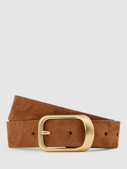 Reiss Evie Round Buckle Pure Suede Belt, Tan, Tan
