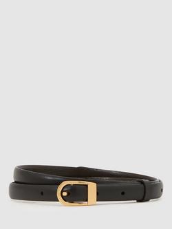 Reiss Mila D-Buckle Pure Leather Belt, Black