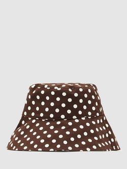 Reiss Paloma Polka Dot Bucket Hat, Chocolate, Chocolate