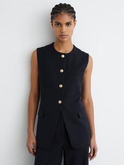 Reiss Gabi Longline Waistcoat, Navy, Navy