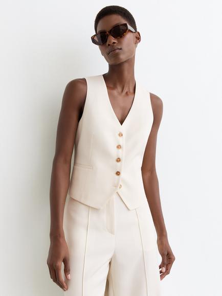 Reiss Malin Tailored Waistcoat, Cream, Cream