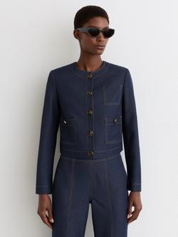 Reiss Edie Cropped Jacket, Dark Blue, Dark Blue