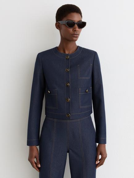 Reiss Edie Cropped Jacket, Dark Blue, Dark Blue