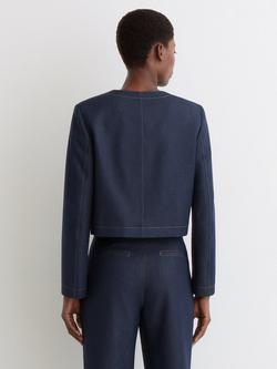 Reiss Edie Cropped Jacket, Dark Blue - view 2, Dark Blue
