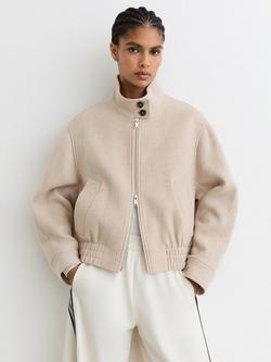 Reiss Elodie Pure Wool Bomber Jacket, Neutral, Neutral