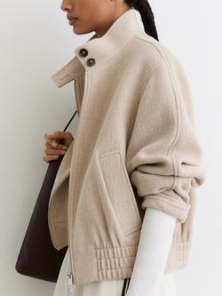 Reiss Elodie Pure Wool Bomber Jacket, Neutral - view 2, Neutral