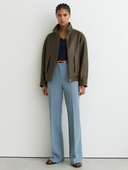 Reiss Kiara Pure Leather Jacket, Khaki Green