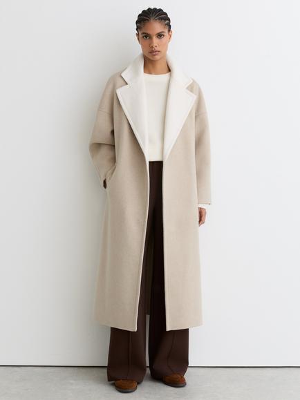 Reiss Marcela Colour Block Pure Wool Coat, Neutral, Neutral