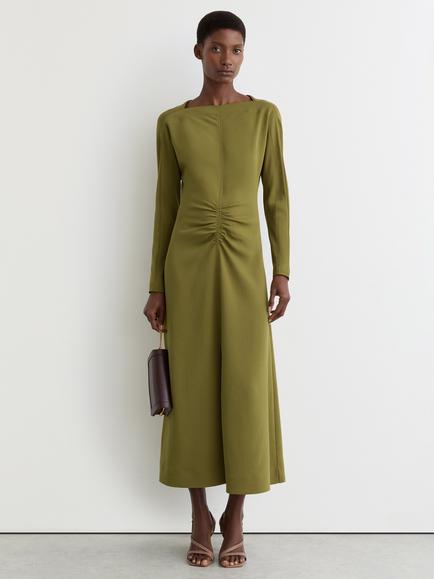 Reiss Adriana Ruched Midi Dress, Chartreuse Green, Chartreuse Green