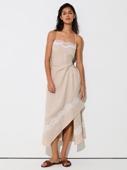Reiss Arla Wave Detail Pure Linen Dress, Neutral, Neutral
