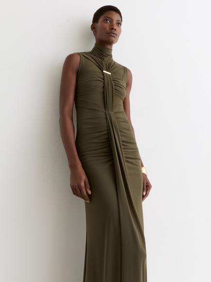 Reiss Colette Ruched Sleeveless Maxi Dress, Khaki Green, Khaki Green