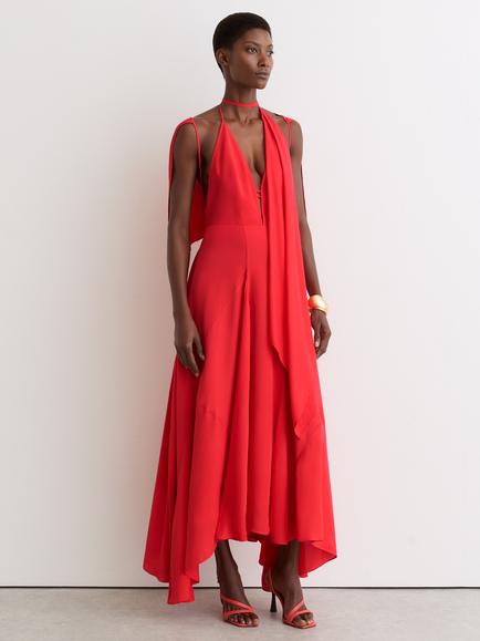 Reiss Evory Sheer Layered Maxi Dress, Orange, Orange